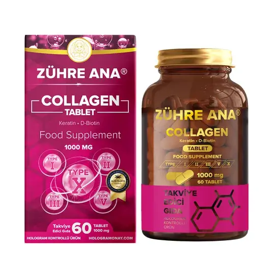 Toptan Collagen Tablet  Net Miktar: 1000mg / 60 Tablet  1Adet