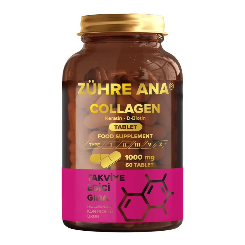 Toptan Collagen Tablet  Net Miktar: 1000mg / 60 Tablet  1Adet
