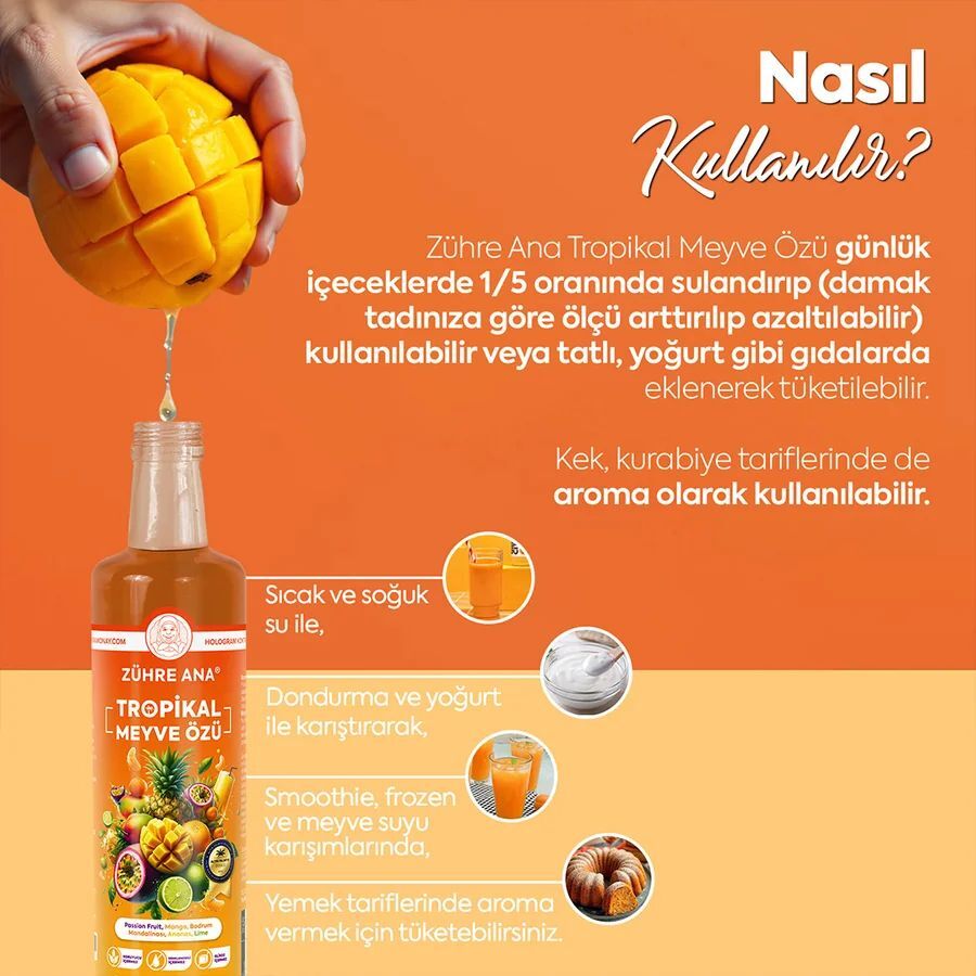 Toptan  Zühre Ana Tropikal Meyve Özü  Net Miktar: 640gr 1 Adet