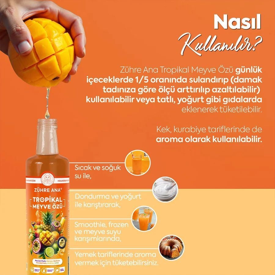 Toptan  Zühre Ana Tropikal Meyve Özü  Net Miktar: 640gr 12 Adet