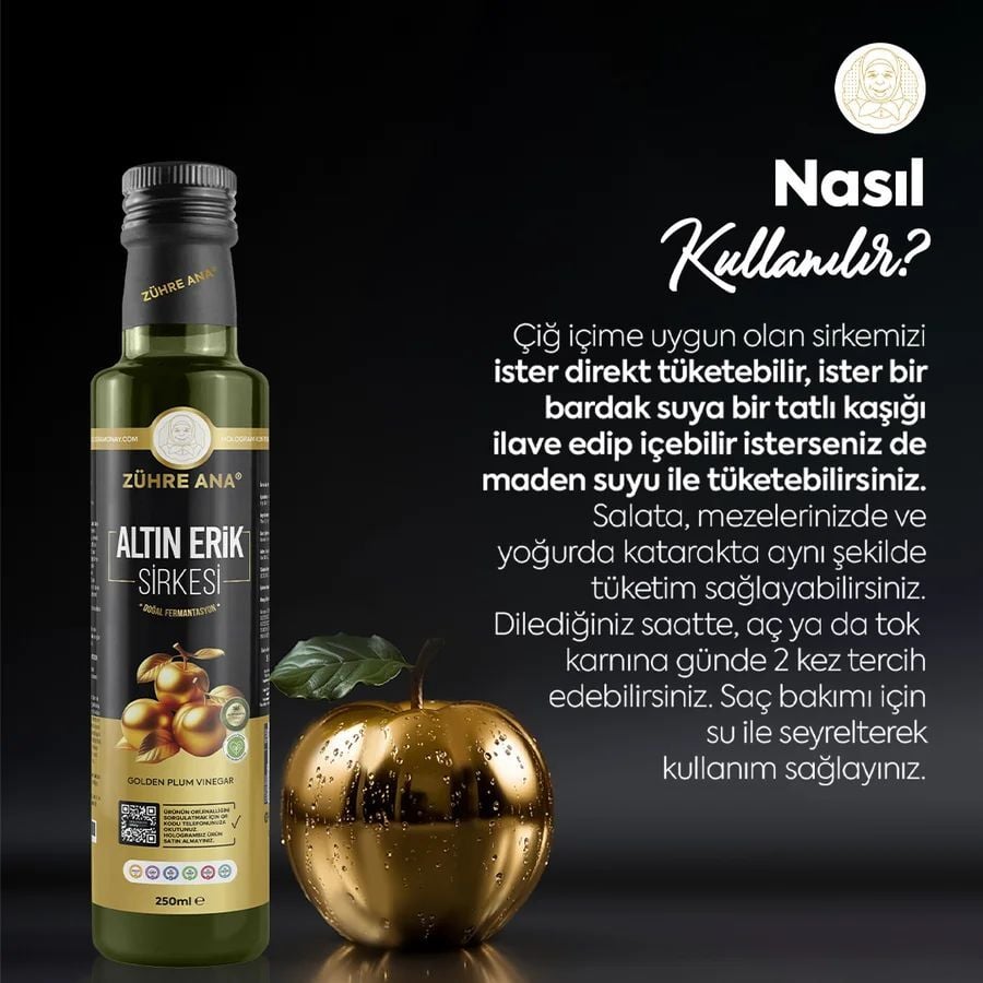 Toptan  Zühre Ana Altın Erik Sirkesi 250ml 20 Adet