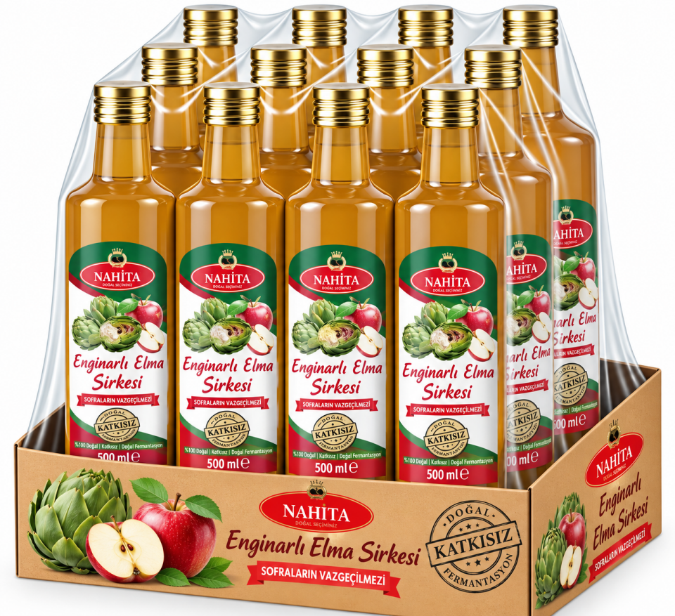 Doğal Katkısız Enginar Elma  Sirkesi 500ML  X12 Adet
