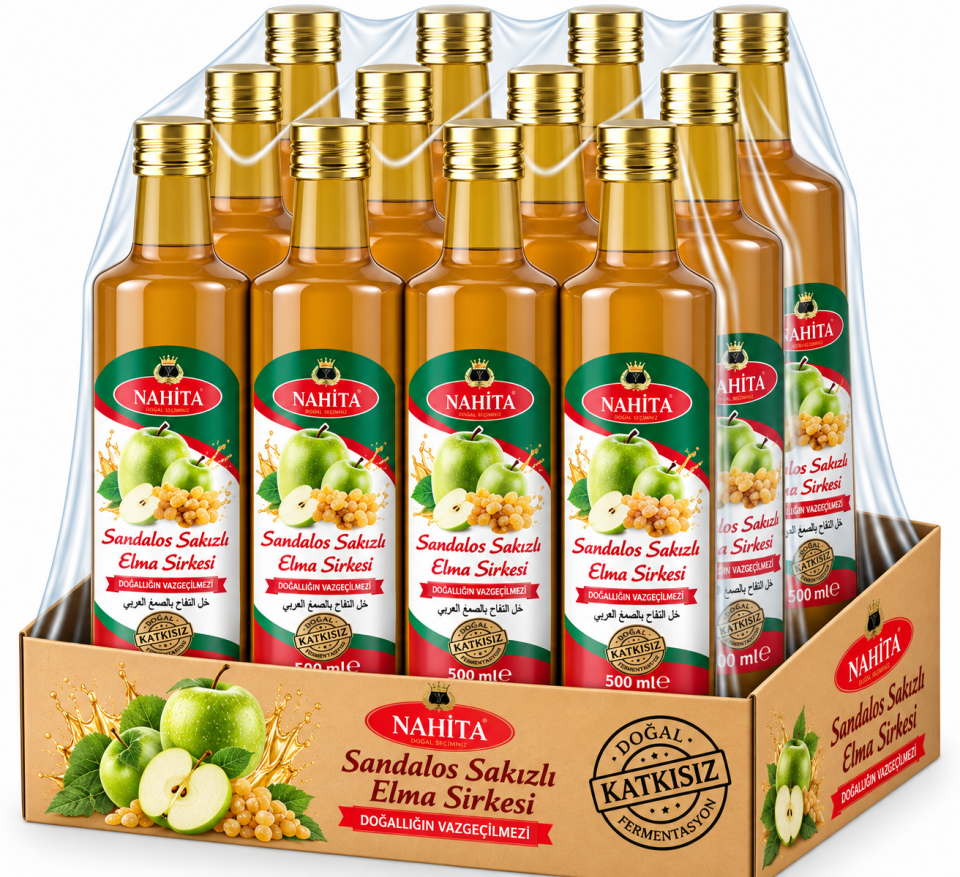 Doğal Katkısız Sandaloz lu Elma Sirkesi 500 ML X12 Adet