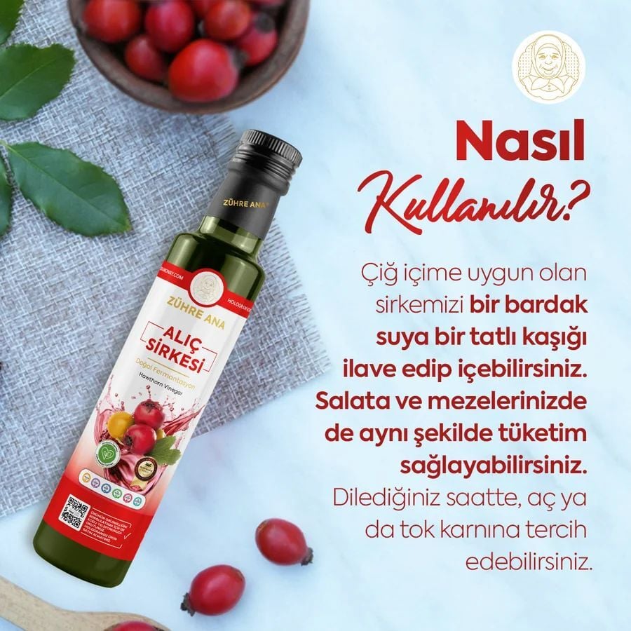 Toptan  Zühre Ana Doğal Fermentasyon Alıç Sirkesi 500ml 1Adet