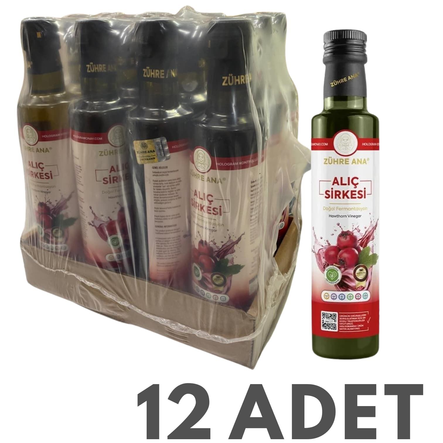 Toptan  Zühre Ana Doğal Fermentasyon Alıç Sirkesi 500ml 12 Adet