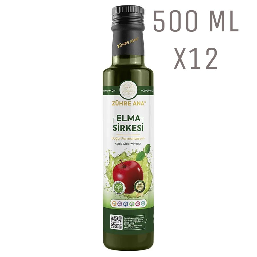 Toptan  Zühre Ana Doğal Fermentasyon Elma Sirkesi 500ml 12Adet