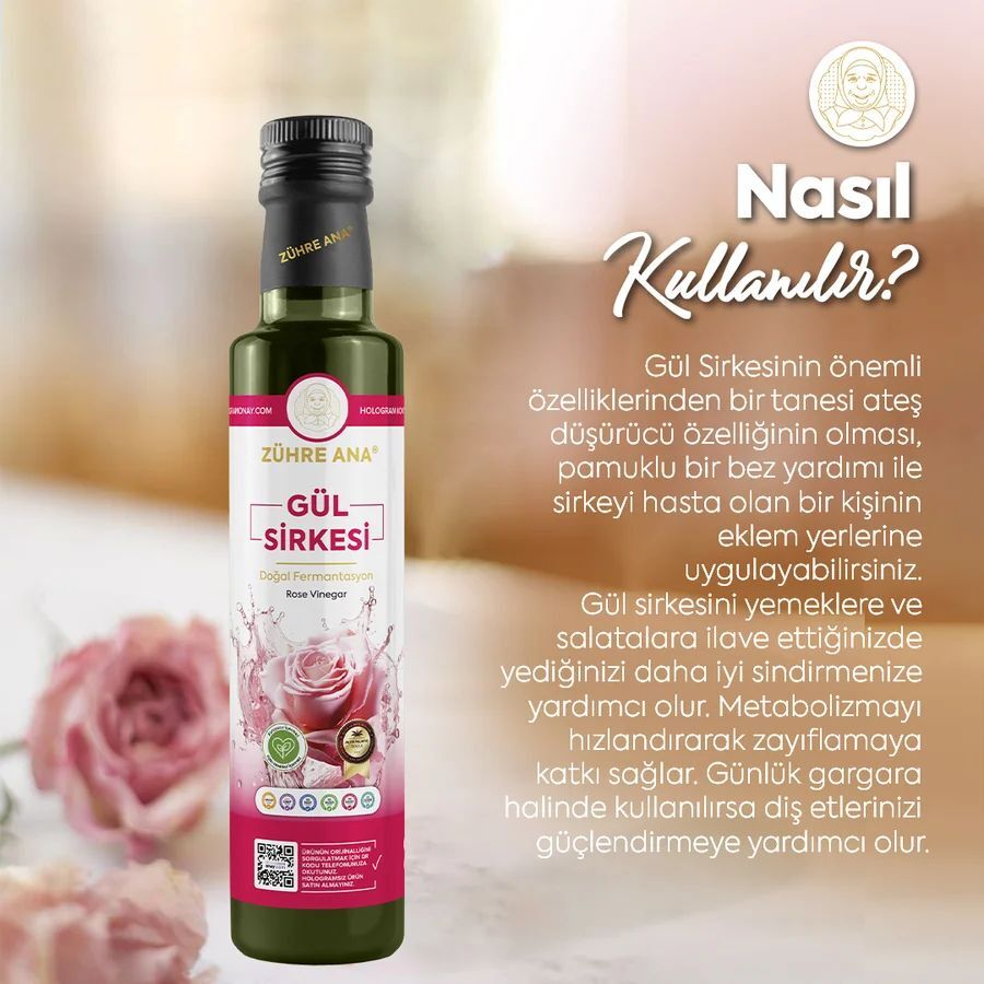 Toptan  Zühre Ana Doğal Fermentasyon Gül Sirkesi 500ml 1Adet