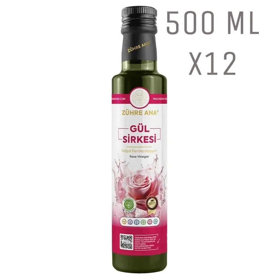 Toptan  Zühre Ana Doğal Fermentasyon Gül Sirkesi 500ml 12 Adet