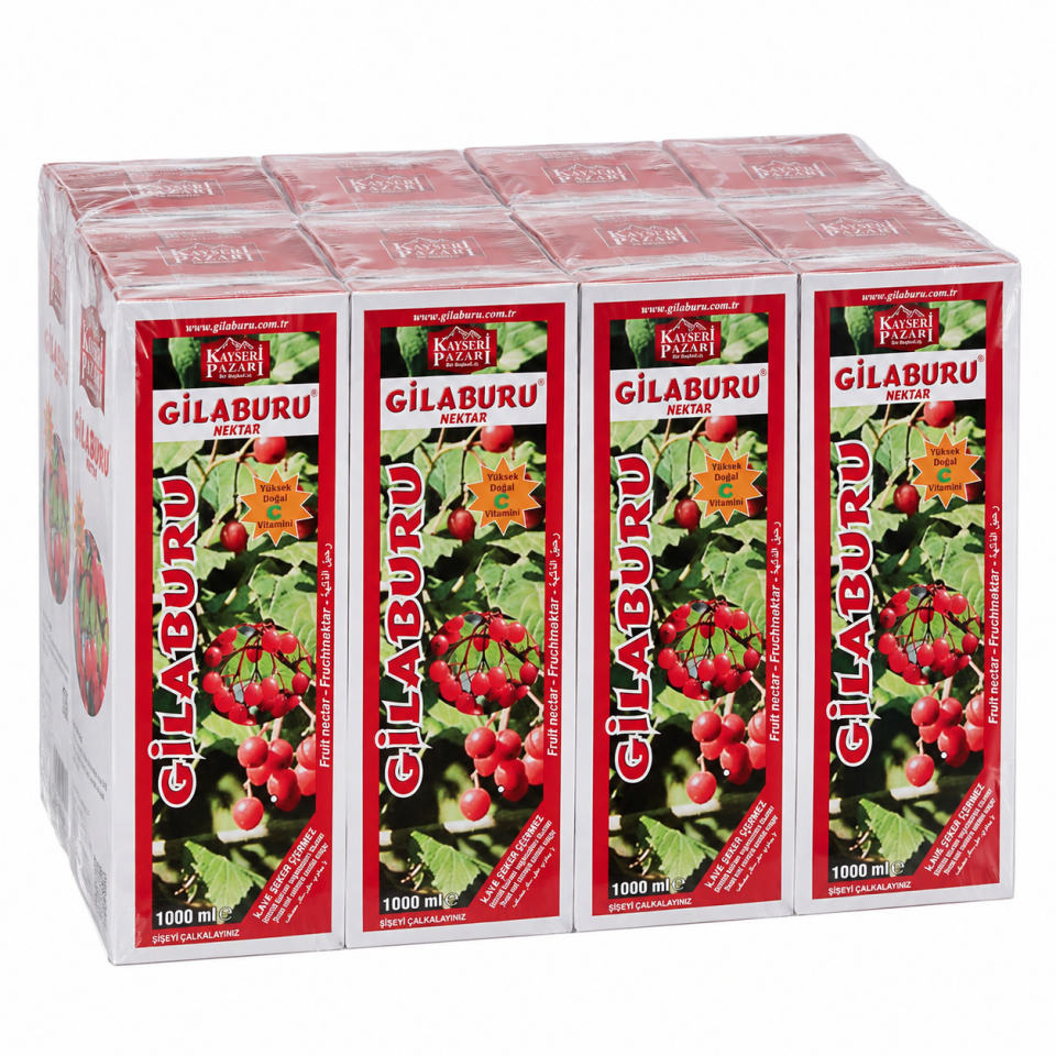Kayseri Pazarı Gilaburu Suyu Nektarı 1000 mL Cam Şişe Şeker İlavesiz