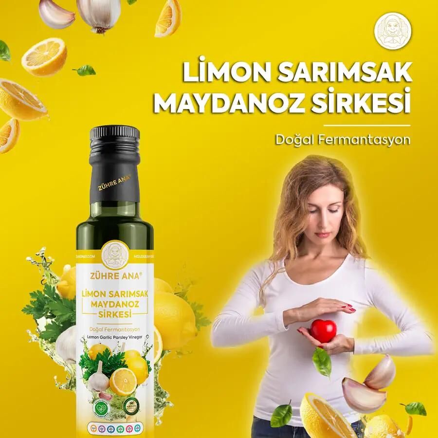 Toptan Zühre Ana Limon Sarımsak Maydanoz Sirkesi Doğal Fermantasyon 12Adet