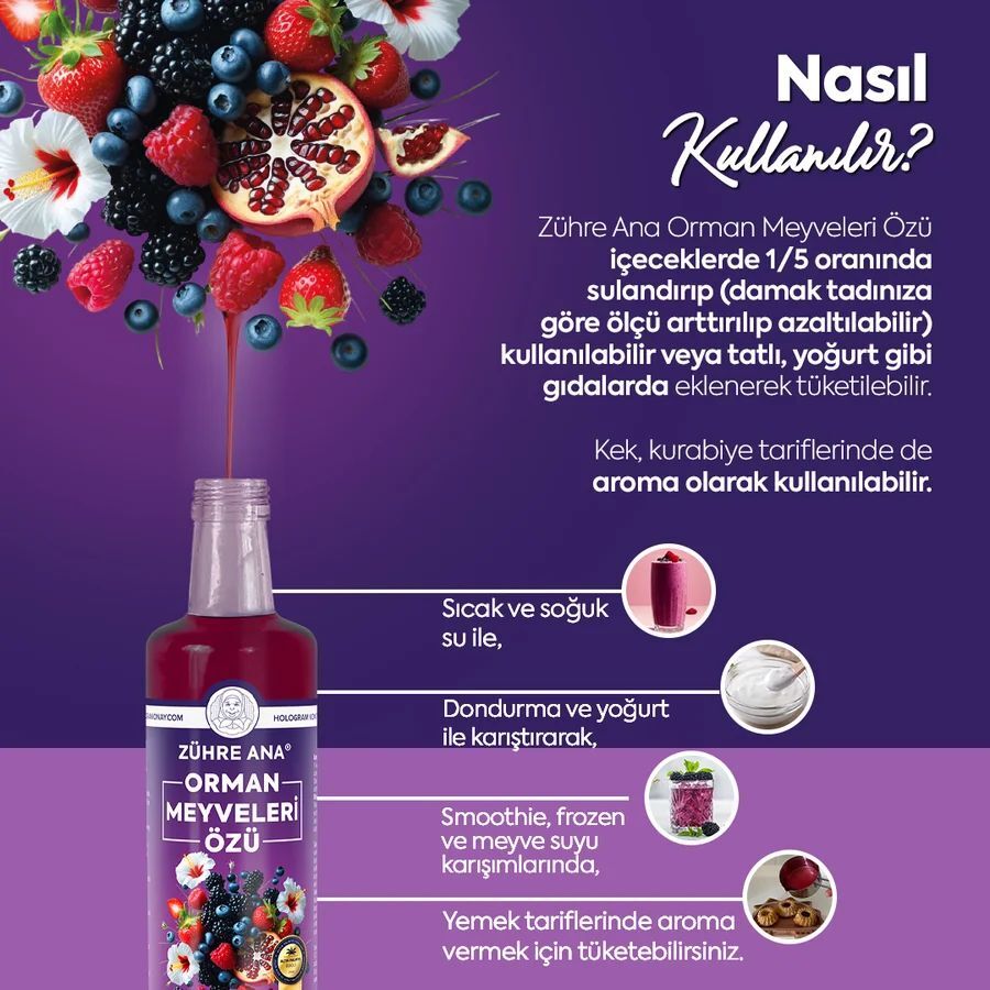 Toptan Zühre Ana Orman Meyveleri Özü  Net Miktar: 640 Gr 12 Adet