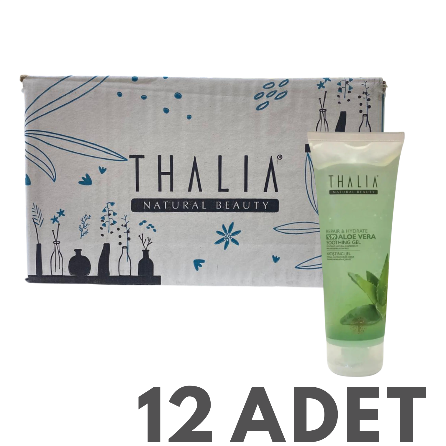 THALIA %99 Aloe Vera Özlü Nemlendirici Ve Yatıştırmaya Yardımcı Vücut Bakım Jeli - 250 ml 12 Adet