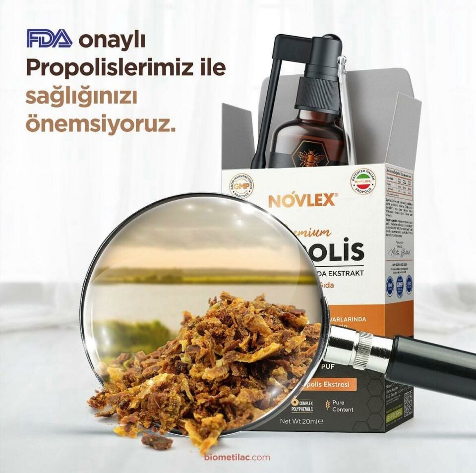 Novlex® Propolis Ekstrakt (Su Bazlı-Alkolsüz) Nane Aromalı Sprey & Damla (540 damla) Takviye Edici Gıda 20ml