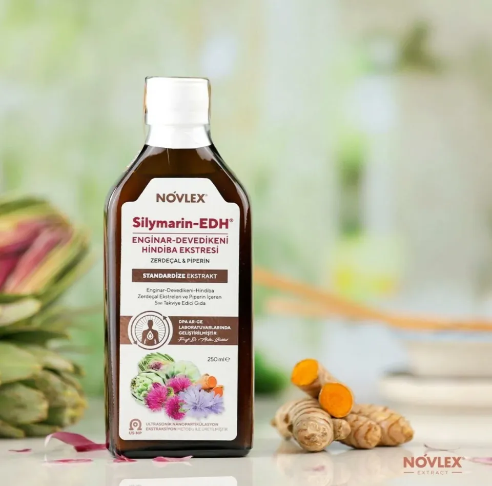 Novlex® Silymarin-EDH Enginar (Artichoke), Devedikeni (Milk Thistle), Hindiba, Zerdeçal ve Piperin Ekstraktı (Ekstresi) İçeren Sıvı Takviye Edici Gıda 250ml