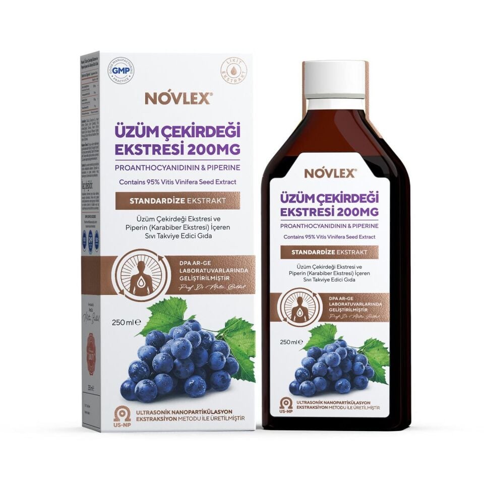 Novlex® Üzüm Çekirdeği (Black Grape Seed) ve Piperin Ekstraktı (Ekstresi) İçeren Sıvı Takviye Edici Gıda 250 ml