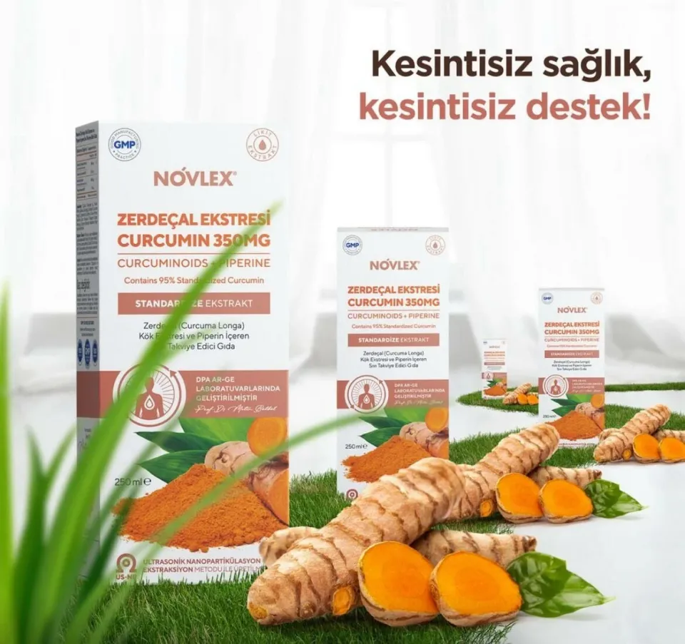 Novlex® Zerdeçal - Curcumin (Turmeric) ve Piperin Ekstraktı (Ekstresi) İçeren Sıvı Takviye Edici Gıda 250 ml