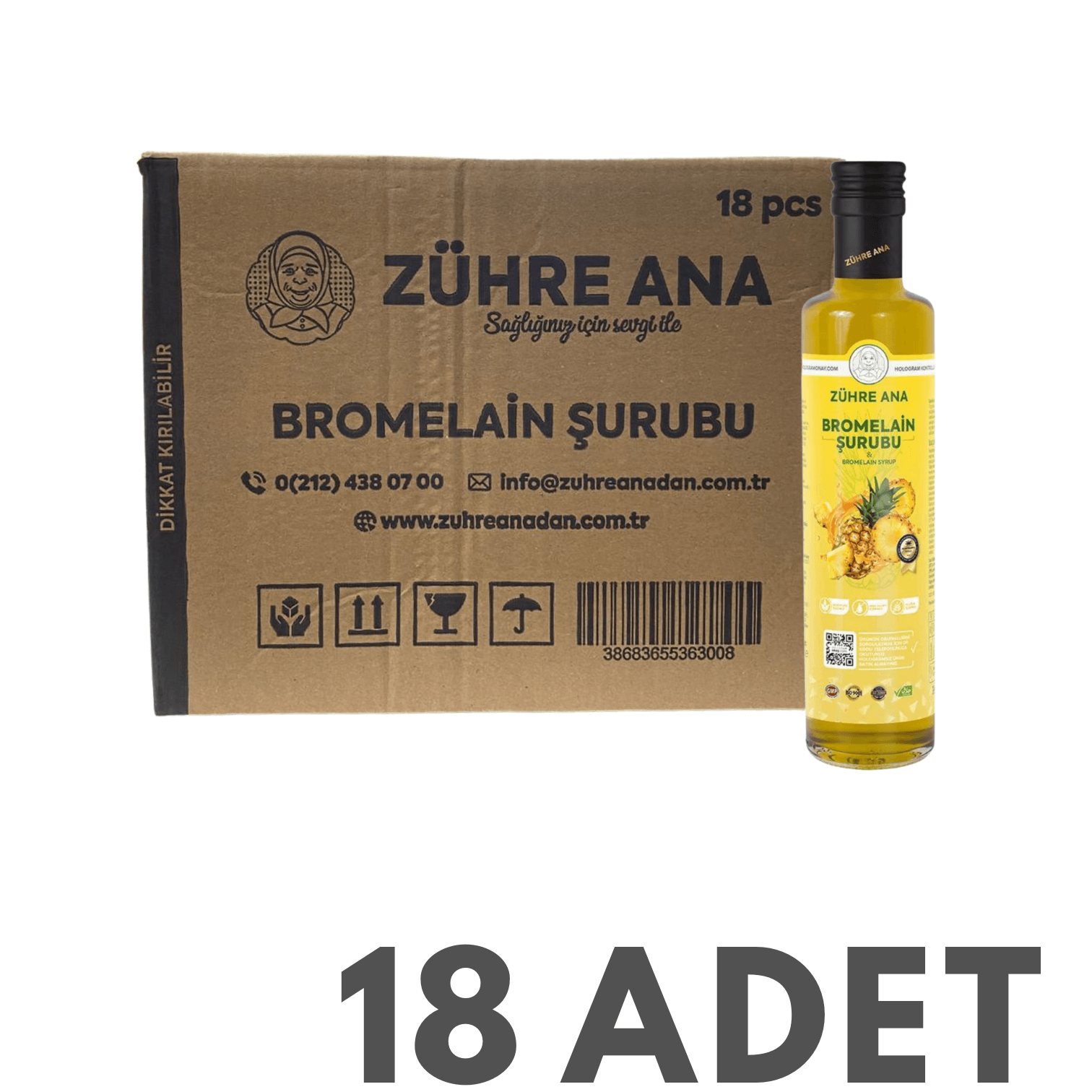Toptan  Zühre Ana Bromelain Şurubu 250ml  18Adet