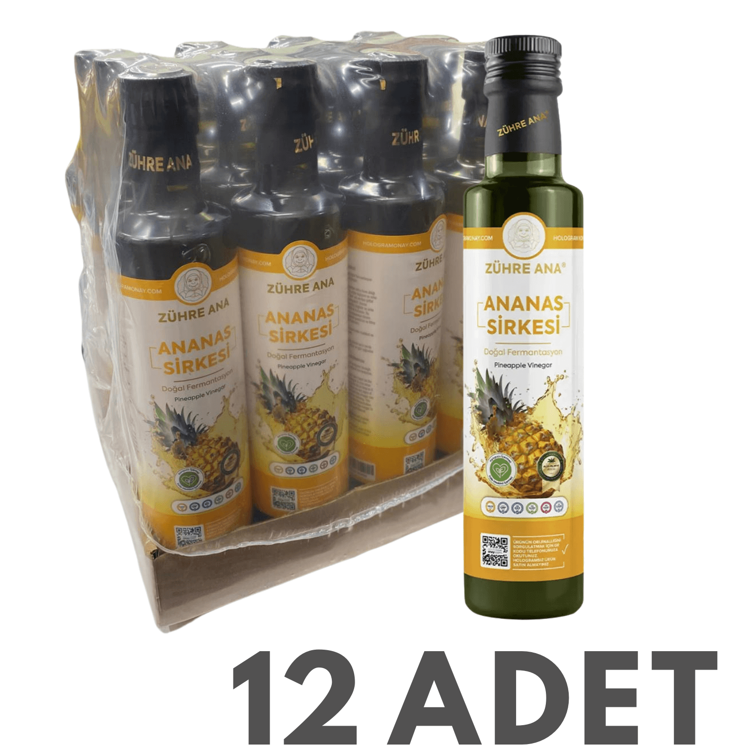 Toptan Zühre Ana Ananas Sirkesi Doğal Fermantasyon 500ml 12ADET